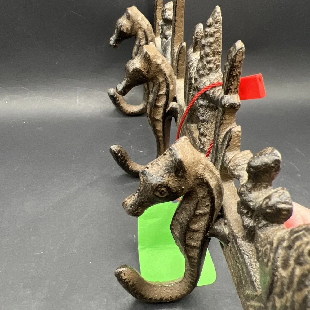 Seahorse Key Rack Nautical Hooks Towel Coat Holder Cast Iron Starfish Coral
